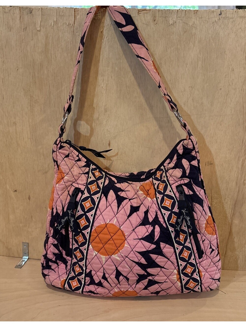 Vera Bradley Loves Me Lisa B Shoulder Bag Pink Blue Floral Quilted Boho Hippie